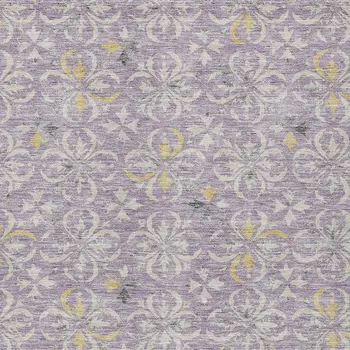 8' X 10' Lavender Gold And Gray Floral Washable Indoor Outdoor Area Rug