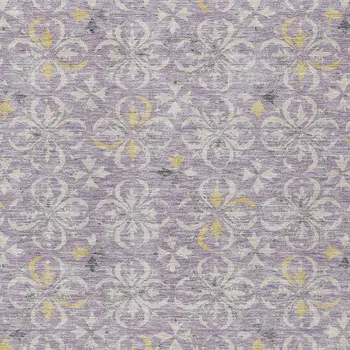 9' X 12' Lavender Gold And Gray Floral Washable Indoor Outdoor Area Rug