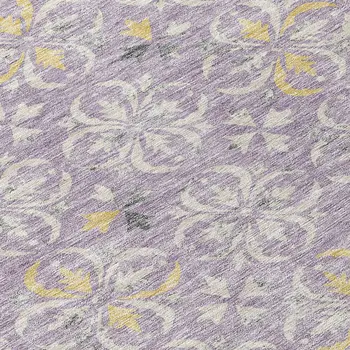 9' X 12' Lavender Gold And Gray Floral Washable Indoor Outdoor Area Rug