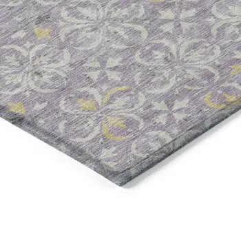 10' X 14' Lavender Gold And Gray Floral Washable Indoor Outdoor Area Rug