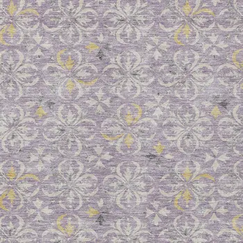 10' X 14' Lavender Gold And Gray Floral Washable Indoor Outdoor Area Rug