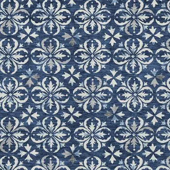 10' X 14' Navy Blue And Ivory Floral Washable Indoor Outdoor Area Rug