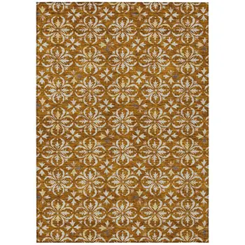 9' X 12' Copper And Beige Floral Washable Indoor Outdoor Area Rug