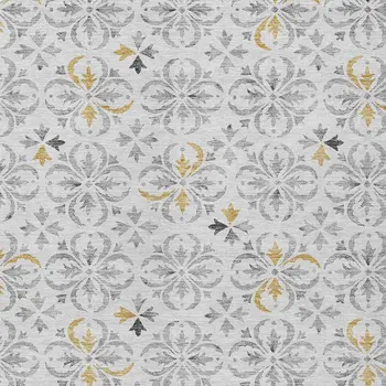 3' X 5' Silver Gray And Gold Floral Washable Indoor Outdoor Area Rug
