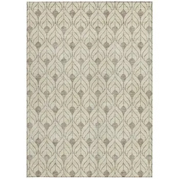 5' X 8' Beige And Taupe Geometric Washable Indoor Outdoor Area Rug