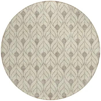 8' Beige And Taupe Round Geometric Washable Indoor Outdoor Area Rug