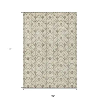 8' X 10' Beige And Taupe Geometric Washable Indoor Outdoor Area Rug
