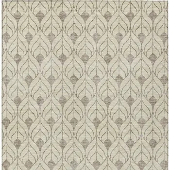 9' X 12' Beige And Taupe Geometric Washable Indoor Outdoor Area Rug