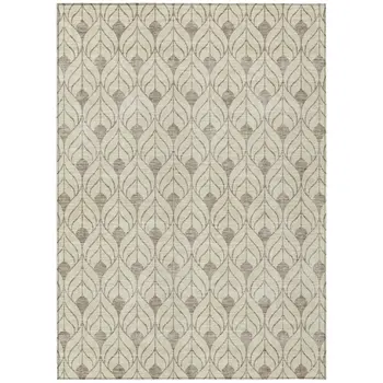 9' X 12' Beige And Taupe Geometric Washable Indoor Outdoor Area Rug