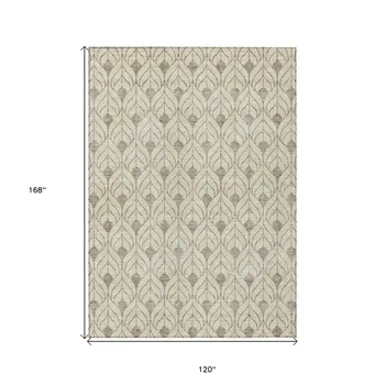 10' X 14' Beige And Taupe Geometric Washable Indoor Outdoor Area Rug