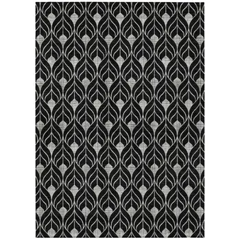 8' X 10' Black And Ivory Geometric Washable Indoor Outdoor Area Rug