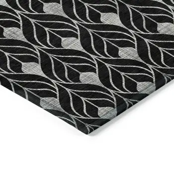 8' X 10' Black And Ivory Geometric Washable Indoor Outdoor Area Rug
