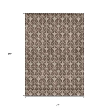 3' X 5' Brown And Beige Geometric Washable Indoor Outdoor Area Rug