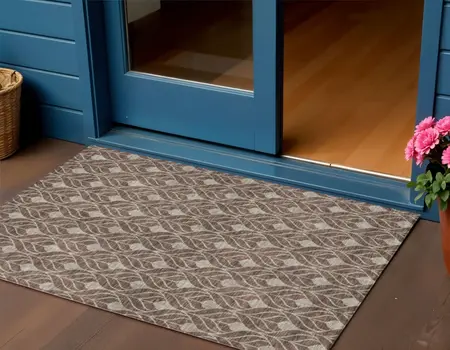 3' X 5' Brown And Beige Geometric Washable Indoor Outdoor Area Rug