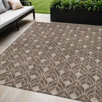 5' X 8' Brown And Beige Geometric Washable Indoor Outdoor Area Rug