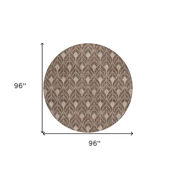 8' Brown And Beige Round Geometric Washable Indoor Outdoor Area Rug