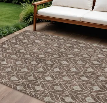 10' X 14' Brown And Beige Geometric Washable Indoor Outdoor Area Rug