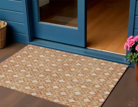 3' X 5' Copper And Beige Geometric Washable Indoor Outdoor Area Rug