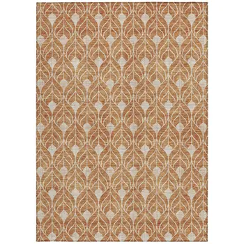 5' X 8' Copper And Beige Geometric Washable Indoor Outdoor Area Rug