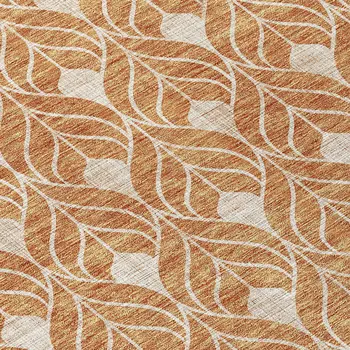 8' Copper And Beige Round Geometric Washable Indoor Outdoor Area Rug