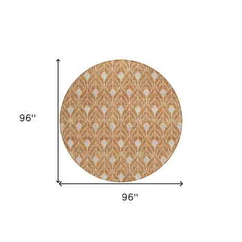 8' Copper And Beige Round Geometric Washable Indoor Outdoor Area Rug