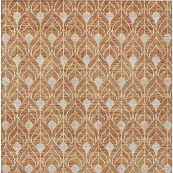 9' X 12' Copper And Beige Geometric Washable Indoor Outdoor Area Rug