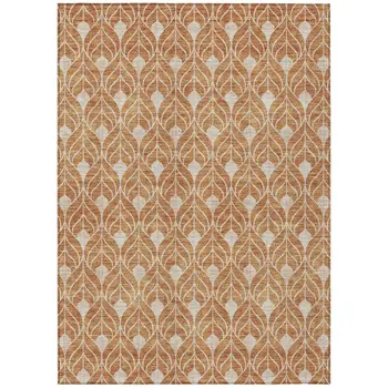 9' X 12' Copper And Beige Geometric Washable Indoor Outdoor Area Rug