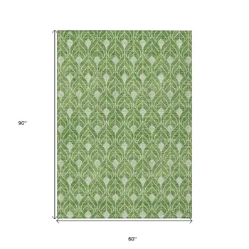 5' X 8' Green And Light Green Geometric Washable Indoor Outdoor Area Rug