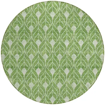 8' Green And Light Green Round Geometric Washable Indoor Outdoor Area Rug