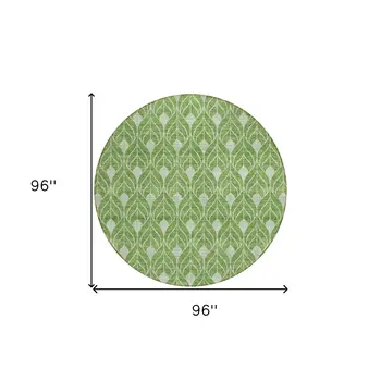 8' Green And Light Green Round Geometric Washable Indoor Outdoor Area Rug