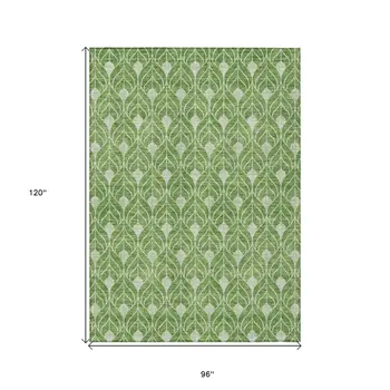 8' X 10' Green And Light Green Geometric Washable Indoor Outdoor Area Rug