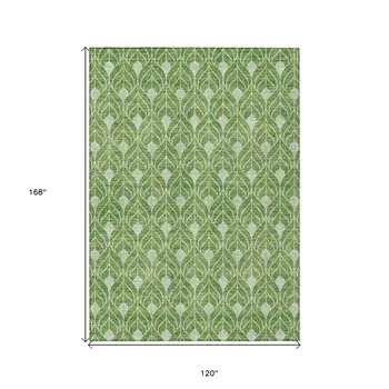10' X 14' Green And Light Green Geometric Washable Indoor Outdoor Area Rug