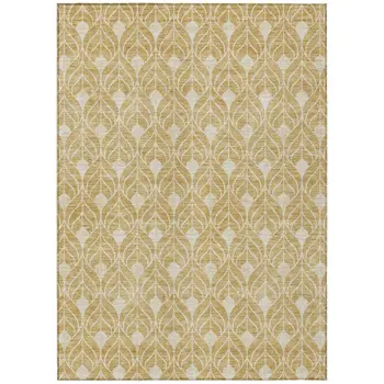 3' X 5' Gold And Ivory Geometric Washable Indoor Outdoor Area Rug