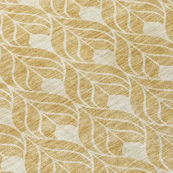 8' Gold And Ivory Round Geometric Washable Indoor Outdoor Area Rug
