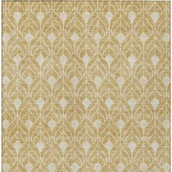 9' X 12' Gold And Ivory Geometric Washable Indoor Outdoor Area Rug
