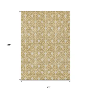 9' X 12' Gold And Ivory Geometric Washable Indoor Outdoor Area Rug