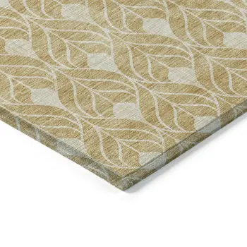 9' X 12' Gold And Ivory Geometric Washable Indoor Outdoor Area Rug