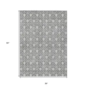 3' X 5' Gray And Light Gray Geometric Washable Indoor Outdoor Area Rug