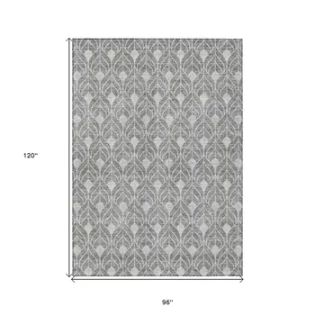8' X 10' Gray And Light Gray Geometric Washable Indoor Outdoor Area Rug