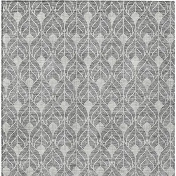 9' X 12' Gray And Light Gray Geometric Washable Indoor Outdoor Area Rug