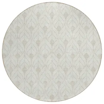 8' Ivory And Beige Round Geometric Washable Indoor Outdoor Area Rug