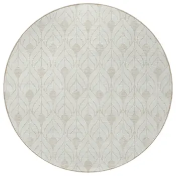 8' Ivory And Beige Round Geometric Washable Indoor Outdoor Area Rug