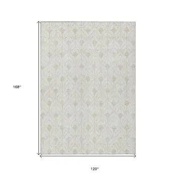 10' X 14' Ivory And Beige Geometric Washable Indoor Outdoor Area Rug