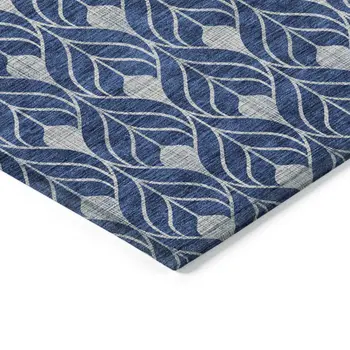3' X 5' Navy Blue And Ivory Geometric Washable Indoor Outdoor Area Rug
