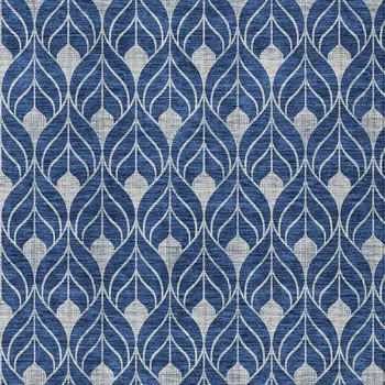 3' X 5' Navy Blue And Ivory Geometric Washable Indoor Outdoor Area Rug