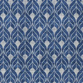 5' X 8' Navy Blue And Ivory Geometric Washable Indoor Outdoor Area Rug