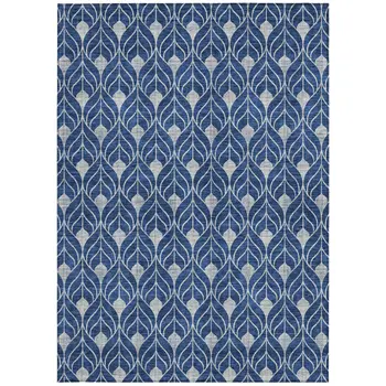 9' X 12' Navy Blue And Ivory Geometric Washable Indoor Outdoor Area Rug