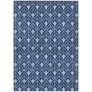10' X 14' Navy Blue And Ivory Geometric Washable Indoor Outdoor Area Rug