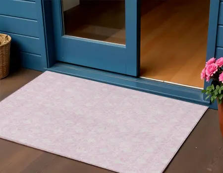 3' X 5' Pink And Ivory Geometric Washable Indoor Outdoor Area Rug