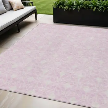5' X 8' Pink And Ivory Geometric Washable Indoor Outdoor Area Rug